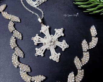 Snowflake Clay Necklace, Christmas  Snow Jewelry, Christmas Necklace, Jewelry Snowflake, Polymer Clay Snowflake, Christmas Jewelry Necklace