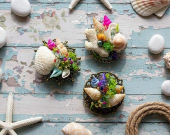 Natural Seashell Brooch, Unique Beach Jewelry