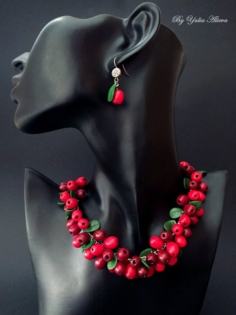 Necklace with berries Berries jewelry Red Berries Polymer Etsy