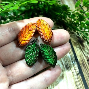Green Leaves Earrings, Yellow Leaves Earrings, Polymer Clay Jewelry, Woodland Earrings, Leaves Jewelry, Summer Leaves, Polymer Clay Earrings