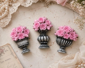 Broche faite main dans un vase à fleurs en pâte polymère, broches miniatures pour bouquet de roses, bijoux romantiques shabby chic