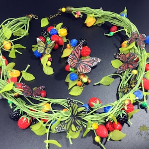 Spring Necklace, Polymer Clay Berries Set, Red Berries Set, Jewelry with Berries, Berries Jewelry, Berry Necklace, Summer Berry Necklace