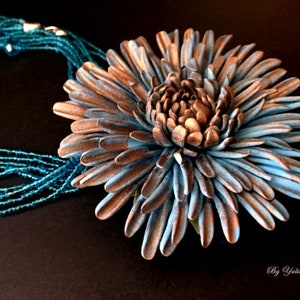 Blue Flower, Polymer Clay Jewelry, Blue Aster, Blue Necklace, Big Flower, Polymer Aster, Polymer Clay Flower, Aster Necklace, Aster Jewelry image 1