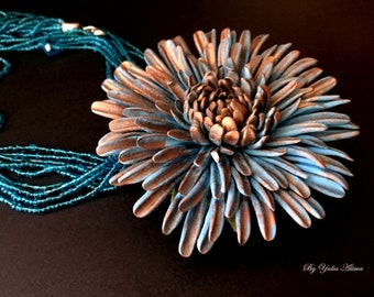 Blue Flower, Polymer Clay Jewelry, Blue Aster, Blue Necklace, Big Flower, Polymer Aster, Polymer Clay Flower, Aster Necklace, Aster Jewelry