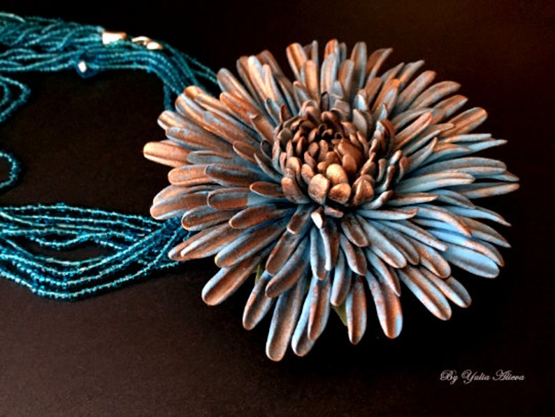Blue Flower, Polymer Clay Jewelry, Blue Aster, Blue Necklace, Big Flower, Polymer Aster, Polymer Clay Flower, Aster Necklace, Aster Jewelry image 1