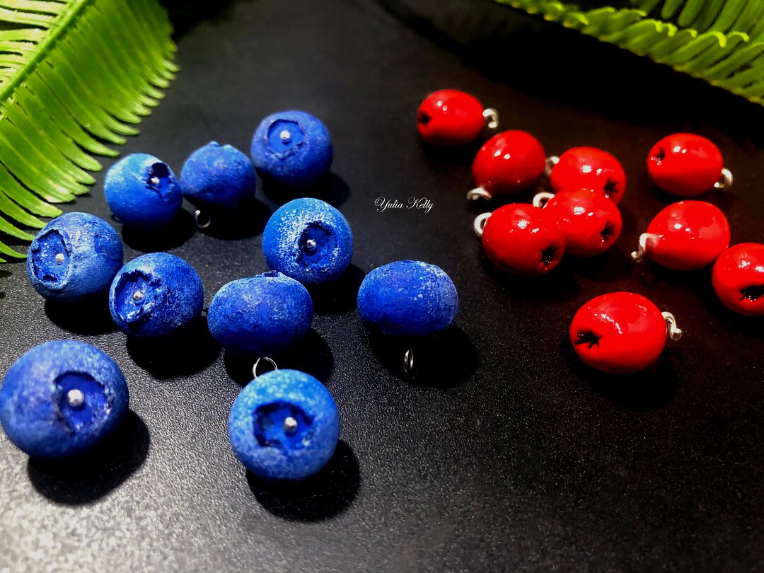 Berry Beads, Beads Berry, Blueberry Beads, Dogwood Beads, Polymer Clay Beads, Summer Beads, Red