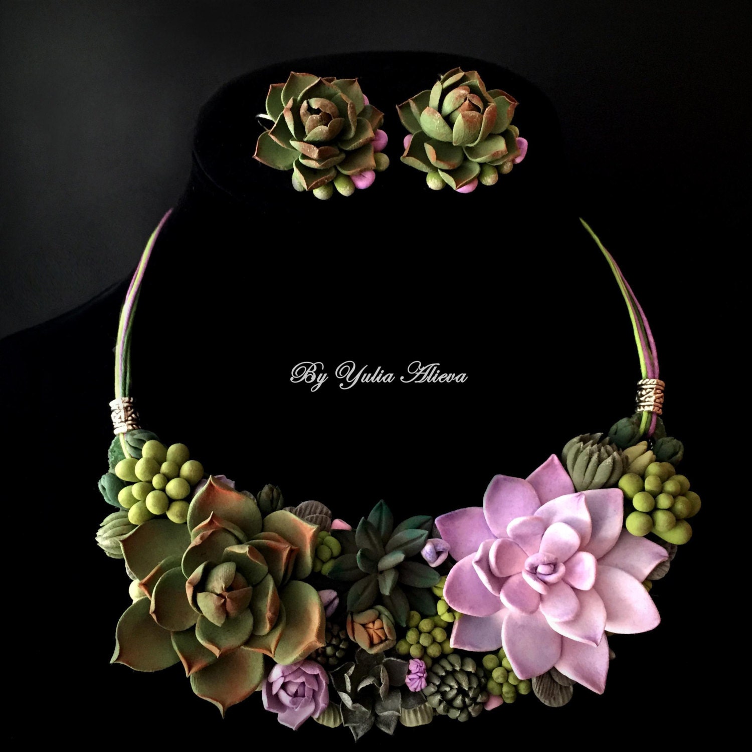 Green Succulent Jewelry Polymer Clay Necklace Polymer Etsy