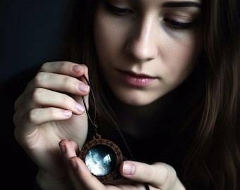 Collier à pendentif galaxie en résine, cadre en bois