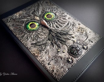 Polymer Clay Cover, Notebook Cover, Journal Cover, Polymer Clay Journal, Handmade Notebook, Bird Cover, Polymer Owl, Owl Cover, Polymer Bird