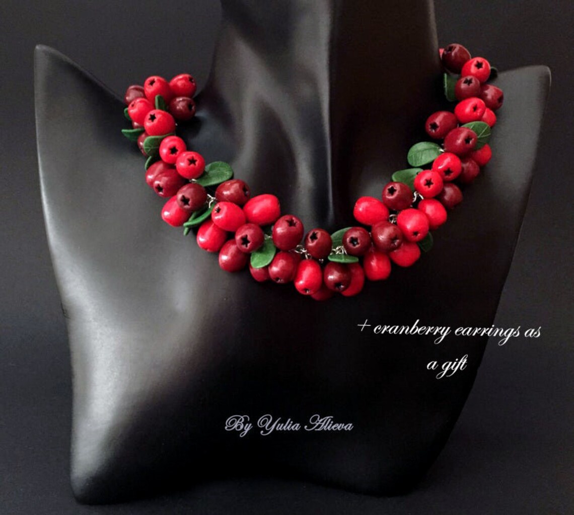 Necklace with berries Berries jewelry Red Berries Polymer Etsy