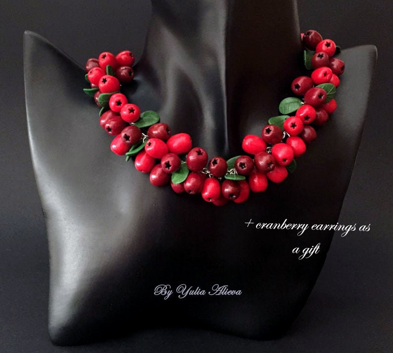 Necklace with berries Berries jewelry Red Berries Polymer Etsy