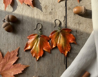 Boucles d'oreilles automne feuille d'érable en pâte polymère