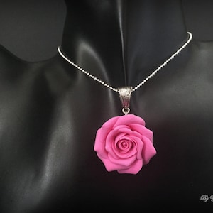 Pink Rose Necklace, Polymer Clay Necklace, Pink Rose Jewelry, Polymer Clay Rose, Pink Flower Necklace, Rose Clay Necklace, Flowers Necklace