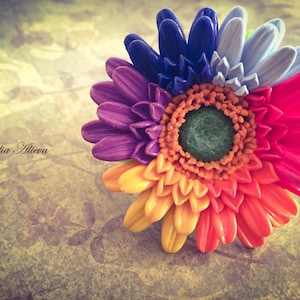Chamomile Ring, Daisy Ring, Rustic Clay Floral Ring, Clay Flower Accessorize, Polymer Clay Daisies, Colorful Daisy, Bright Daisy Clay Ring