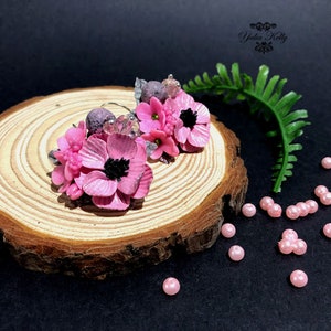Flower Earrings, Pink Peony Earrings, Handmade Earrings, Gentle Earrings, Summer Jewelry, Polymer Clay Earrings, Polymer Clay Pink Flowers