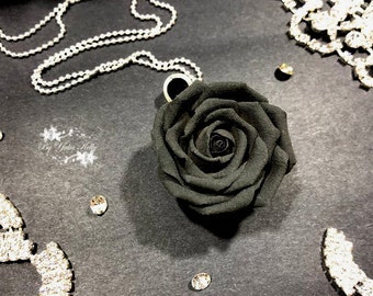 Black Rose Necklace, Polymer Clay Necklace, Black Rose Jewelry, Rose With Polymer Clay, Black Flower Necklace, Rose Necklace, Rose Flowers