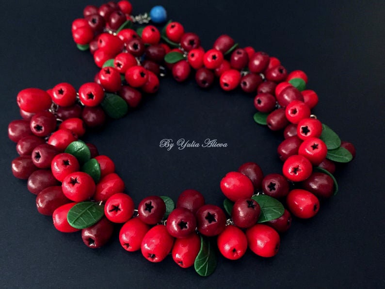 Necklace With Berries Berries Jewelry Red Berries Polymer Etsy Ireland