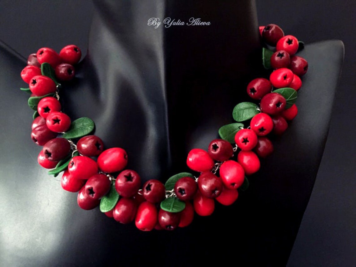Necklace with berries Berries jewelry Red Berries Polymer Etsy