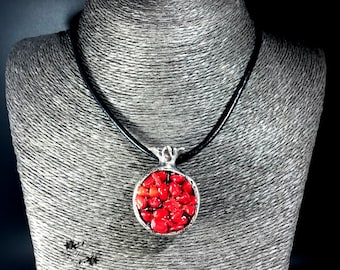 Pomegranate necklace, Pomegranate pendant, Pomegranate jewelry, Red Pomegranate necklace, Silver Necklace, Fruit Necklace, Sweet Necklace