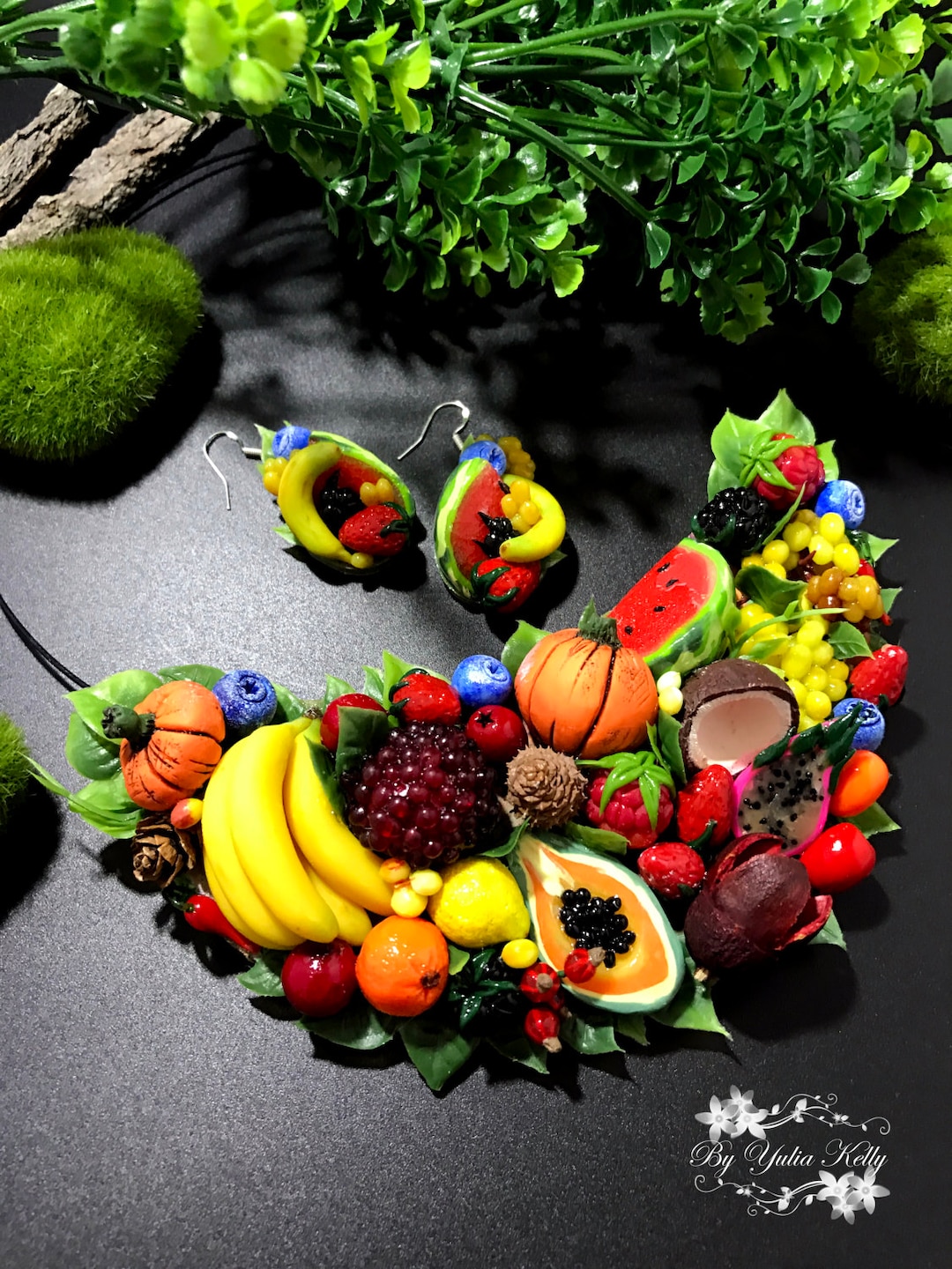 Juicy Fruits Necklace, Summer Style Necklace, Tropical Fruit Necklace