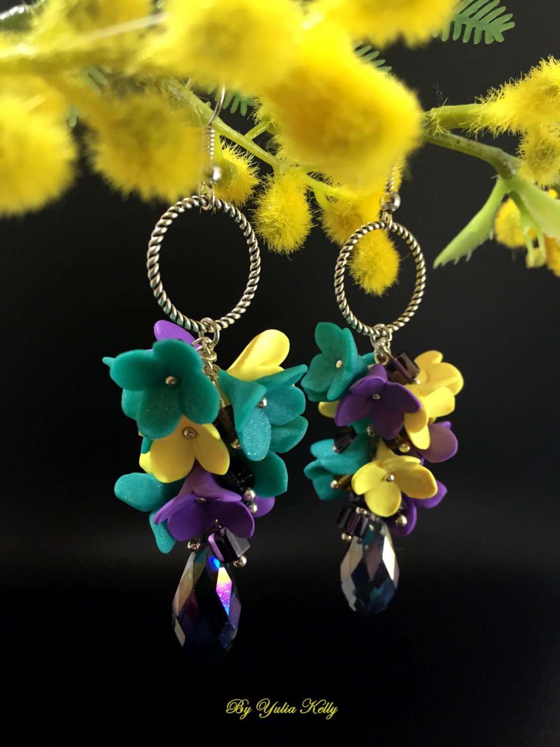 Flower Earrings, Multicolored Earrings, Handmade Clay Earrings, Summer ...