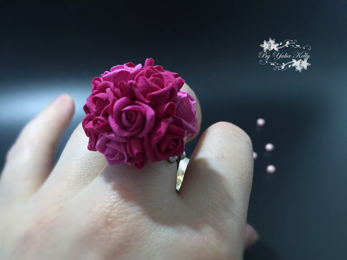 Ring With Roses Jewelry With Roses Flower Ring Flower Ring Etsy