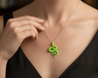 Pendentif serpent arbre vert en pâte polymère, bijoux serpent faits main