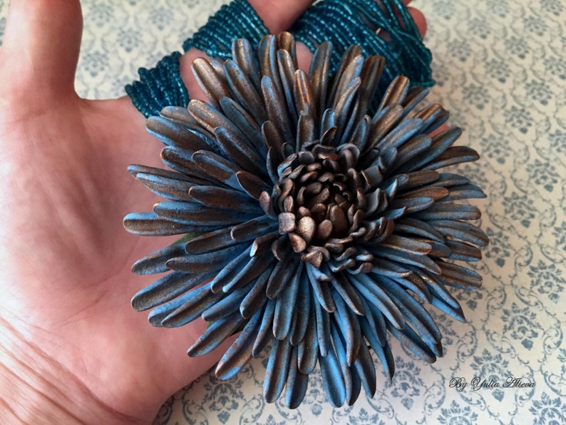 Blue Flower, Polymer Clay Jewelry, Blue Aster, Blue Necklace, Big Flower, Polymer Aster, Polymer Clay Flower, Aster Necklace, Aster Jewelry image 3