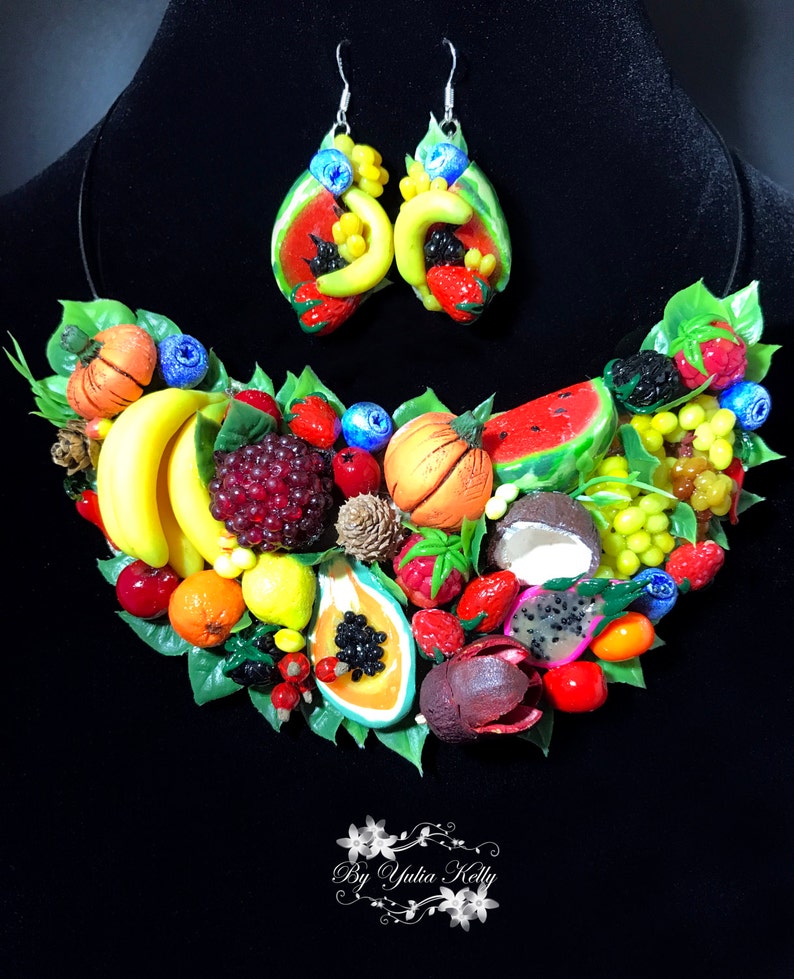Juicy Fruits Necklace, Summer Style Necklace, Tropical Fruit Necklace