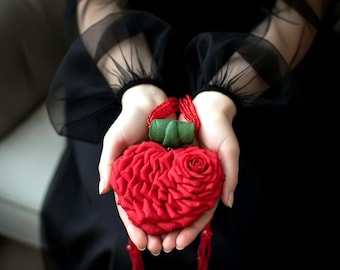 Handgemachte Polymer Clay Rote Rose Herz Anhänger Halskette