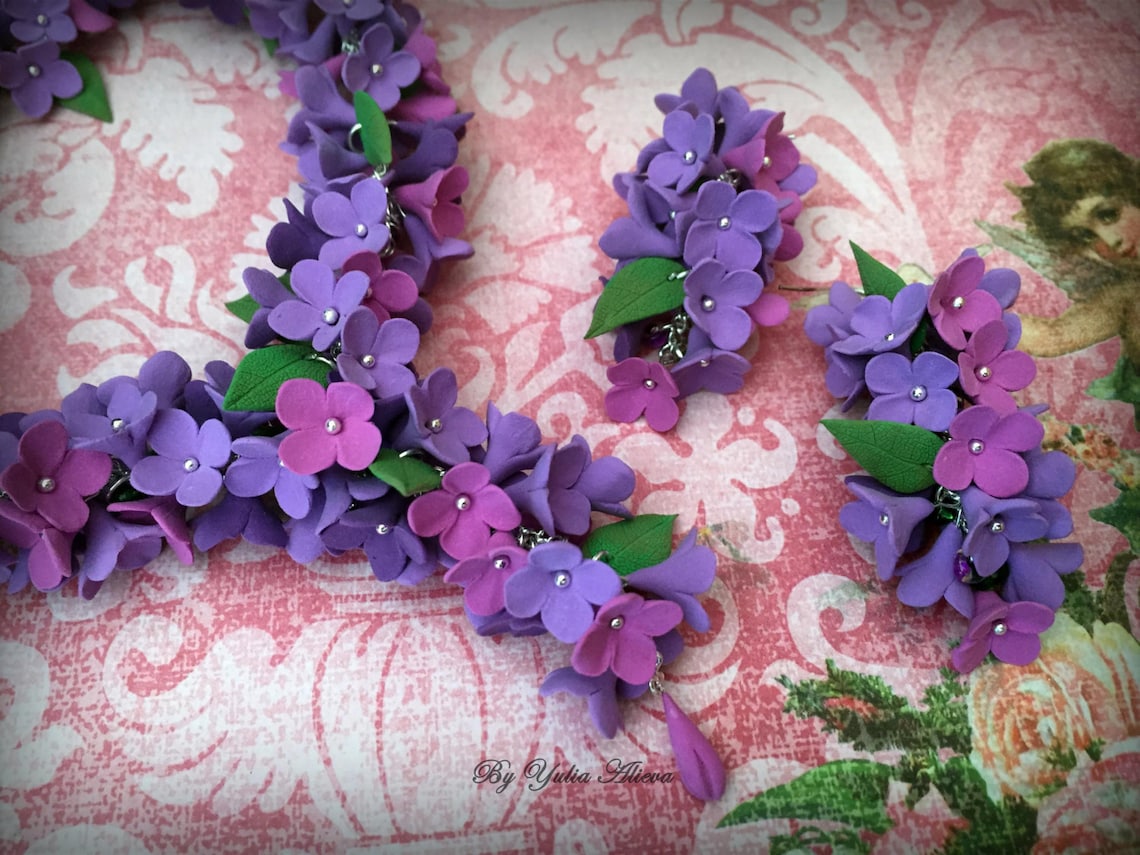 Lilacs Flowers Necklace, Purple Lilac, Jewelry of Lilac, Flower Necklace, Purple Flowers, Lilac
