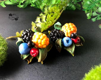 Earrings with berries, Berry Jewelry, Cloudberry jewelry, Summer berry Earrings, Blueberry Earrings, Cranberry earrings, Blueberry jewelry