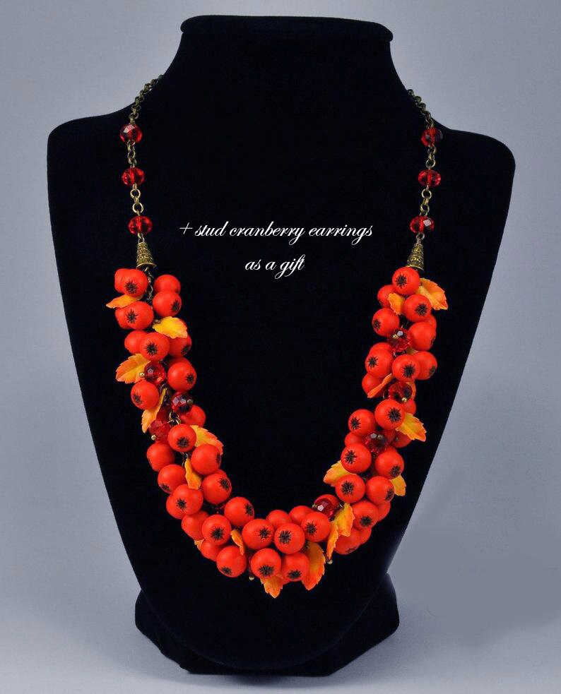 Necklace with berries Berries jewelry Red Berries Polymer Etsy