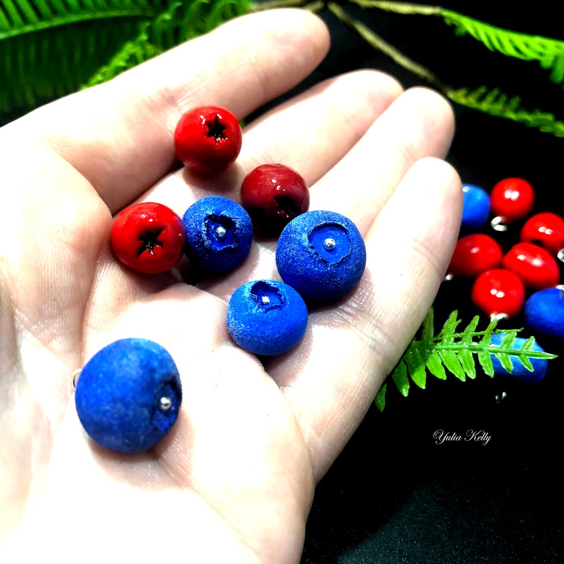 Berry Beads, Beads Berry, Blueberry Beads, Dogwood Beads, Polymer Clay Beads, Summer Beads, Red