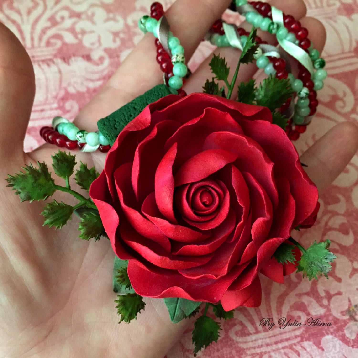 Rose Necklace Flower Pendant Purple Rose Rose Polymer Clay Etsy