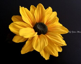 Handmade Air-Dry Clay Sunflower Brooch, Hair Clip, Yellow Flower