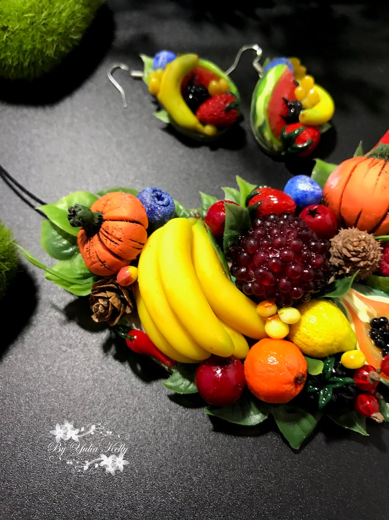 Juicy Fruits Necklace, Summer Style Necklace, Tropical Fruit Necklace