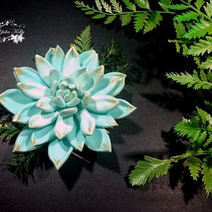 Light Blue Succulent Jewelry, Polymer Clay Barrette, Polymer Clay Jewelry, Polymer Clay Succulent, Succulent  Barrette, Succulent Headpiece