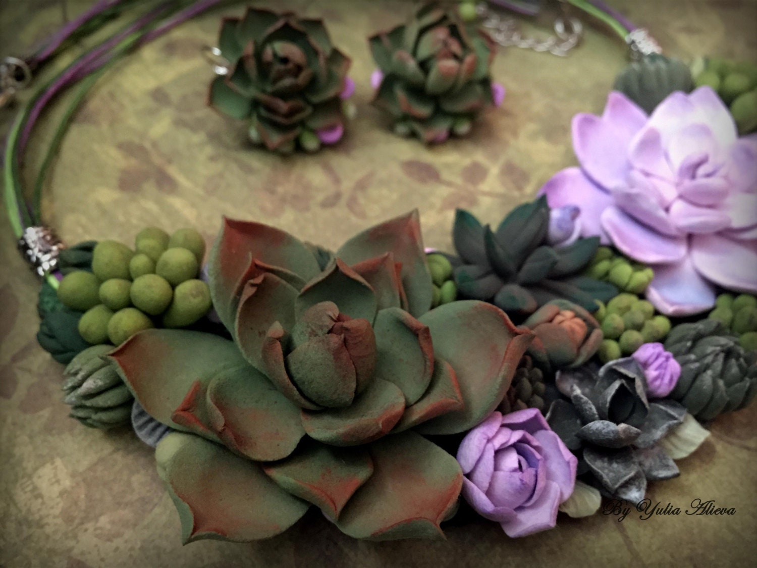 Green Succulent Jewelry Polymer Clay Necklace Polymer Etsy