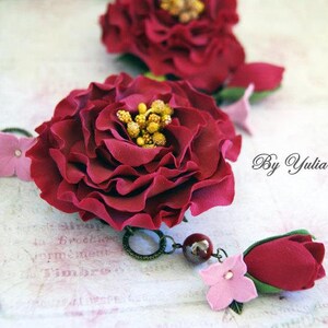 Red Peonies Necklace, Jewelery With Peonies, Clay Peonies Necklace, Red Flower Necklace, Polymer Clay Red Peony Necklace, Large Clay Peony image 4