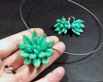 Green Succulent Pendant, Polymer Clay Necklace, Polymer Clay Jewelry, Polymer Clay Succulent, Green Succulent Necklace, Botanical Necklace