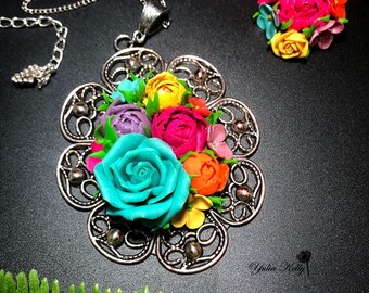 Pendant With Tiny Flowers Romantic Flowers Necklace Polymer - Etsy