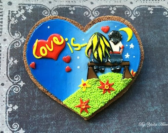 Polymer Clay Heart Brooch, Love is..., Valentine Gift