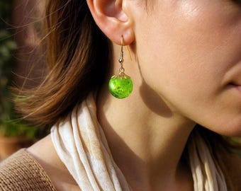 Crystal Moss Dangle Earrings, Real Dried Moss, Epoxy Resin