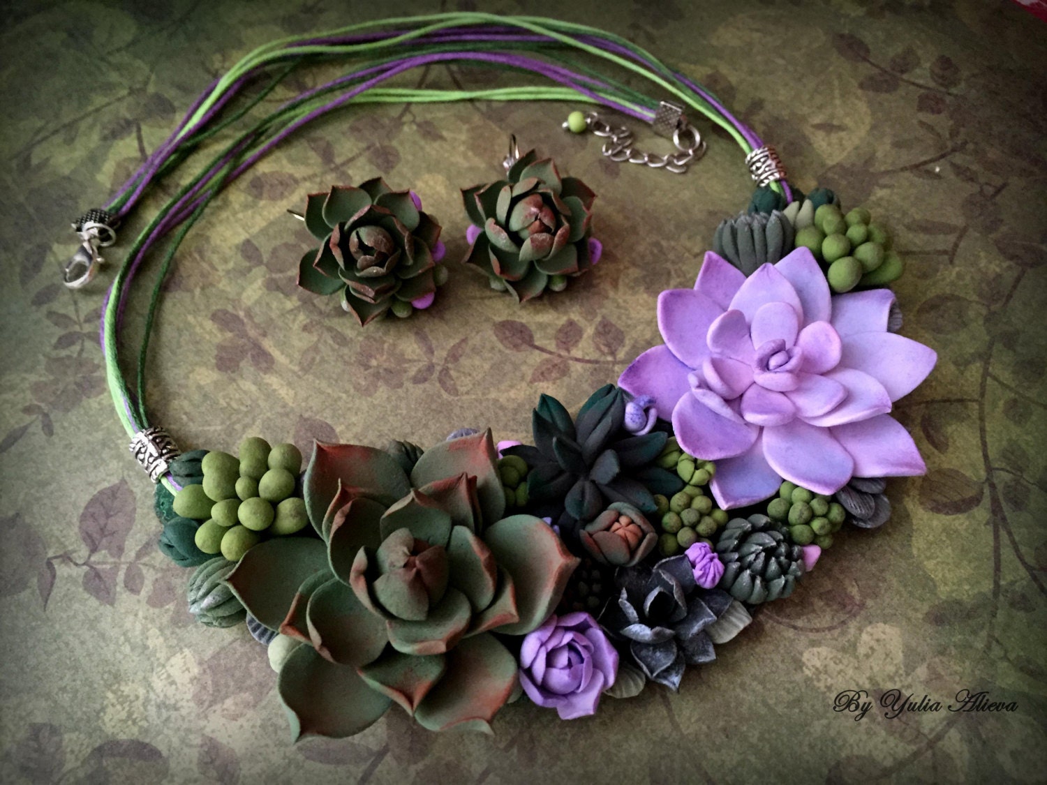 Green Succulent Jewelry Polymer Clay Necklace Polymer Etsy