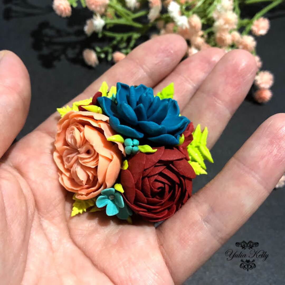 Handmade Flowers Brooch, Rose Brooch , Antique Jewelry , Polymer Clay  Flowers, Handmade Jewelry, Succulent Brooch, Brooch With Flowers 