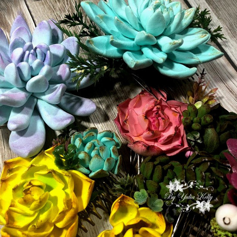 Green Succulent Jewelry Polymer Clay Barrette Polymer Clay Etsy