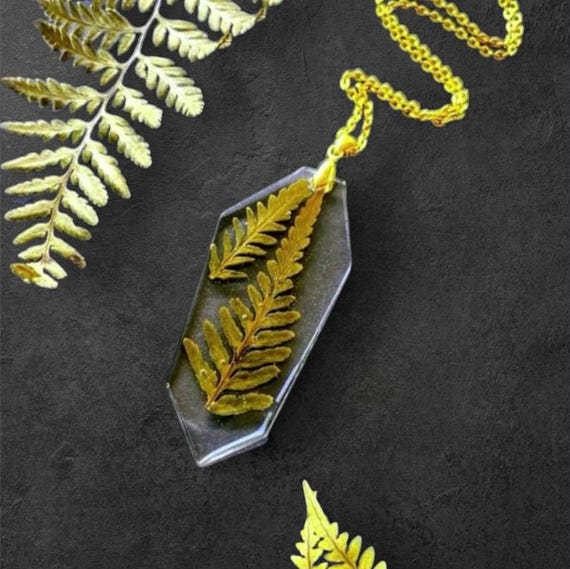 Real Fern Resin Necklace, Golden Chain Pendant - Etsy