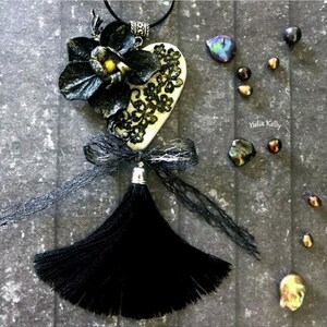 Orchid Heart Pendant, Lace Heart Pendant, Floral Pendant, Gift for Her, Valentine&#39;s Day, Orchid Polymer Clay, Heart Necklace, Orchid Jewelry