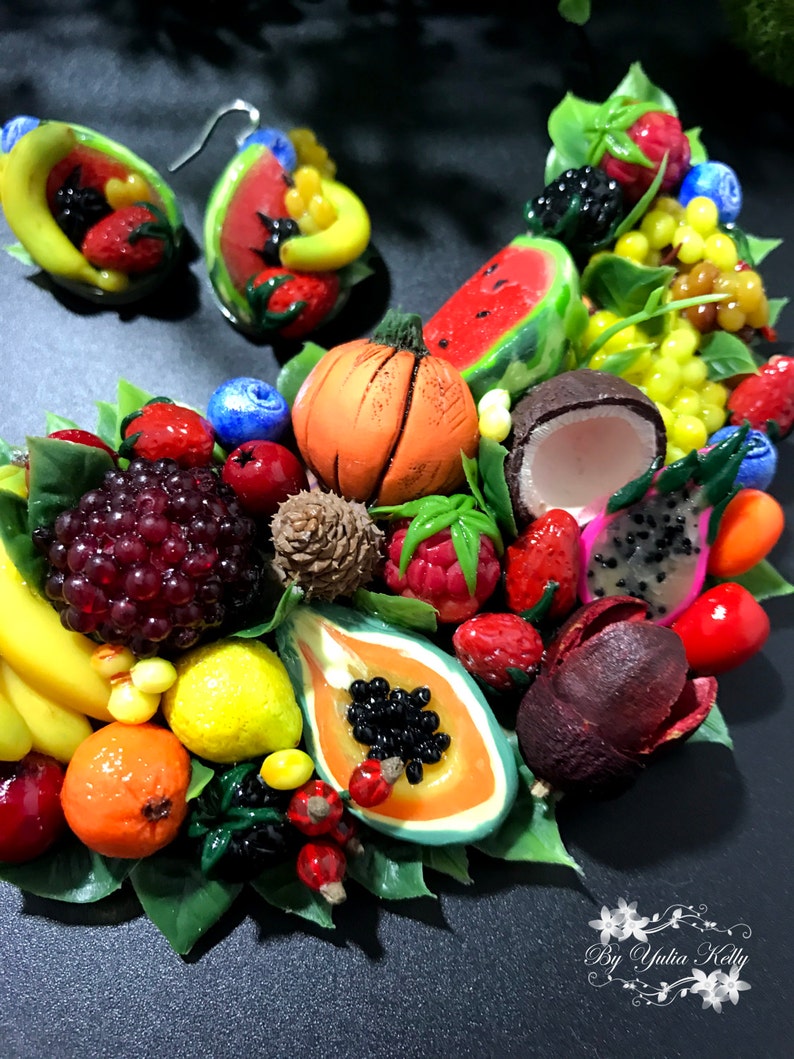 Juicy Fruits Necklace, Summer Style Necklace, Tropical Fruit Necklace